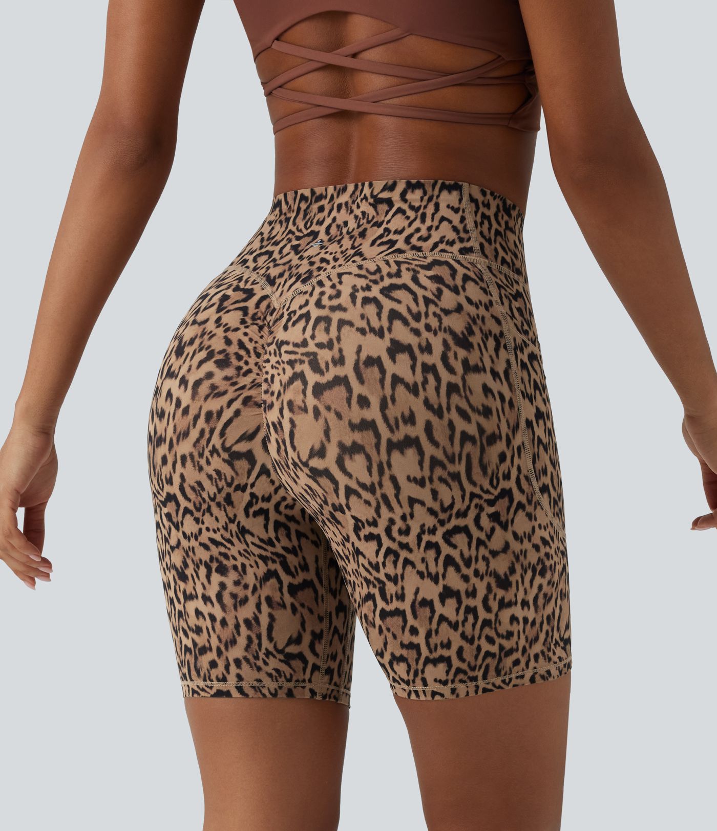 Halara UltraSculpt™ Leopard Print High Waisted Scrunch Butt Lifting Tummy Control Training Biker Shorts 7'' with Pockets
