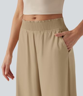 Breezeful™ Ruffle Mid Rise Wide Leg Quick Dry Casual Pants with Pockets