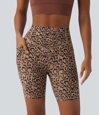 Halara UltraSculpt™ Leopard Print High Waisted Scrunch Butt Lifting Tummy Control Training Biker Shorts 7'' with Pockets