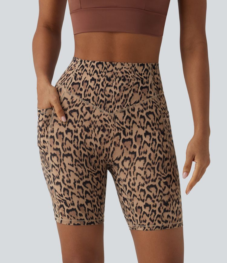 Halara UltraSculpt™ Leopard Print High Waisted Scrunch Butt Lifting Tummy Control Training Biker Shorts 7'' with Pockets