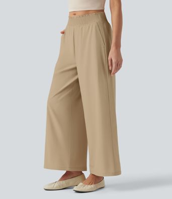 Breezeful™ Ruffle Mid Rise Wide Leg Quick Dry Casual Pants with Pockets