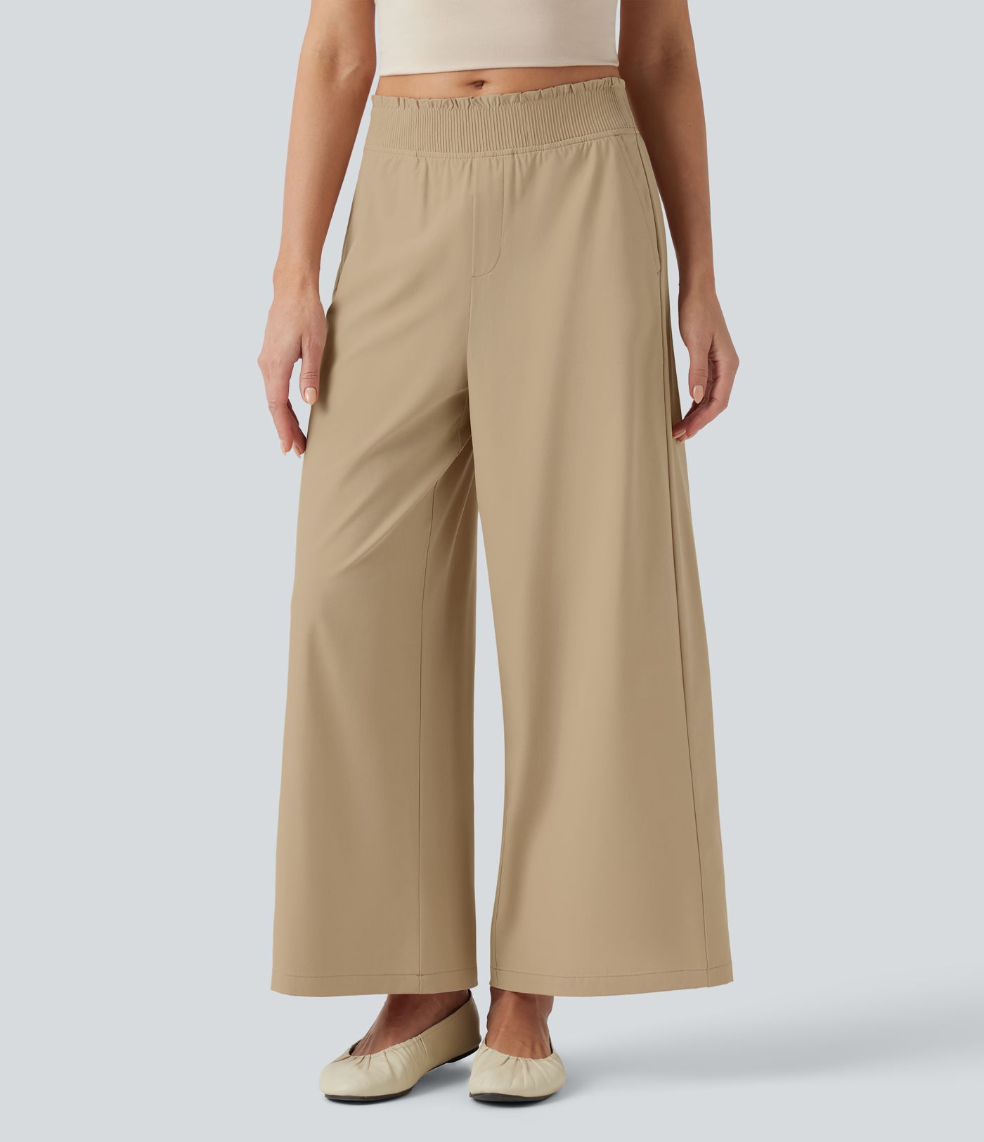 Breezeful™ Ruffle Mid Rise Wide Leg Quick Dry Casual Pants with Pockets