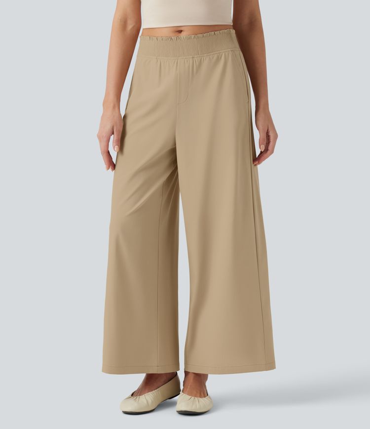 Breezeful™ Ruffle Mid Rise Wide Leg Quick Dry Casual Pants with Pockets