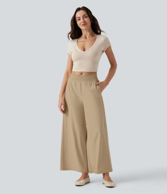 Breezeful™ Ruffle Mid Rise Wide Leg Quick Dry Casual Pants with Pockets