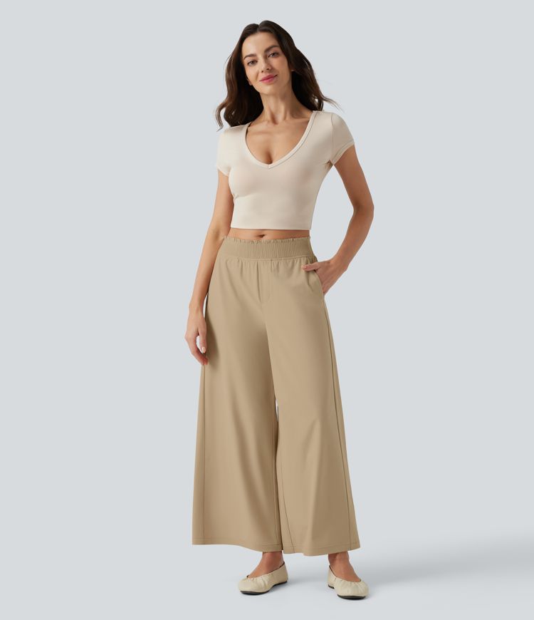 Breezeful™ Ruffle Mid Rise Wide Leg Quick Dry Casual Pants with Pockets