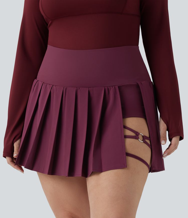 Tallas grandes Breezeful™: falda mini de yoga 2 en 1 plisada, de cintura alta, con dobladillo asimétrico, de secado rápido y con bolsillos