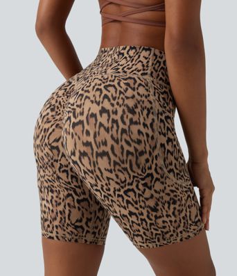 Halara UltraSculpt™ Leopard Print High Waisted Scrunch Butt Lifting Tummy Control Training Biker Shorts 7'' with Pockets