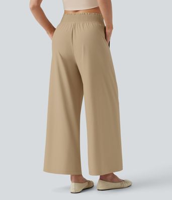 Breezeful™ Ruffle Mid Rise Wide Leg Quick Dry Casual Pants with Pockets