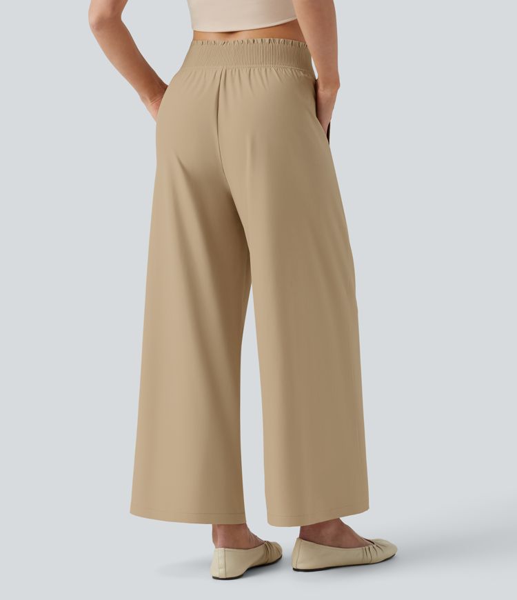 Breezeful™ Ruffle Mid Rise Wide Leg Quick Dry Casual Pants with Pockets