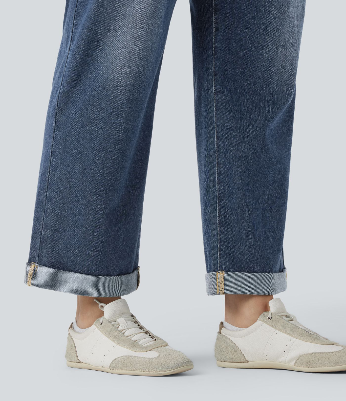 Plus Size Halara Flex™ Jean slim décontracté taille haute ourlet roulotté avec poches