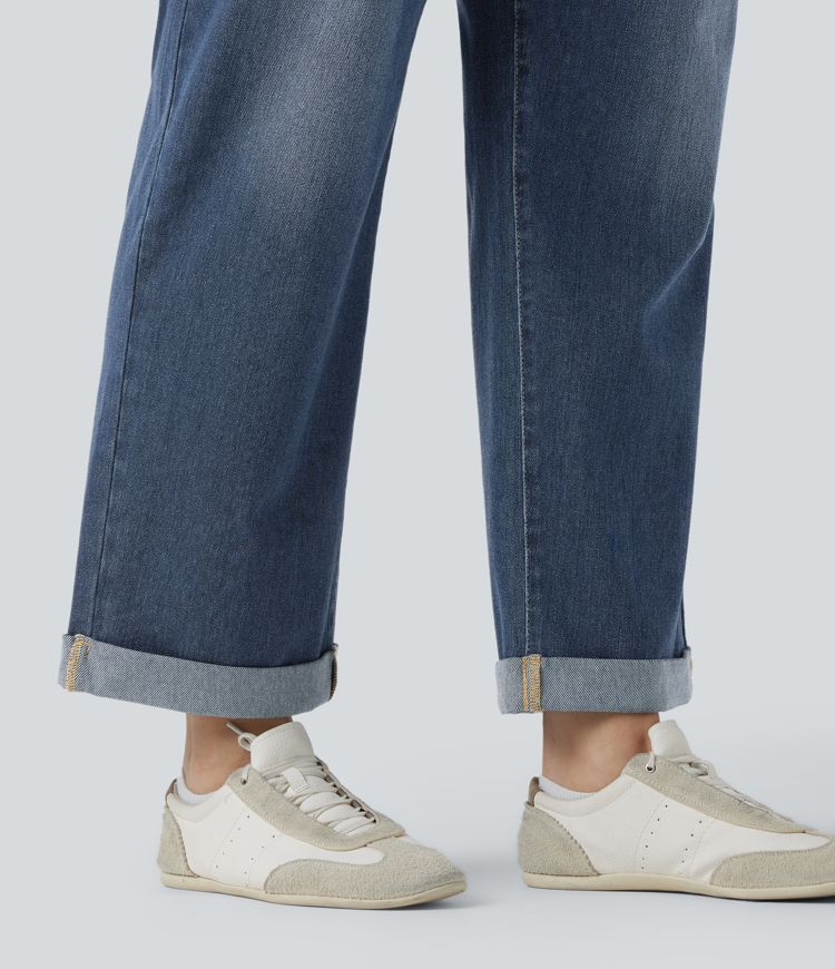 Plus Size Halara Flex™ Jean slim décontracté taille haute ourlet roulotté avec poches