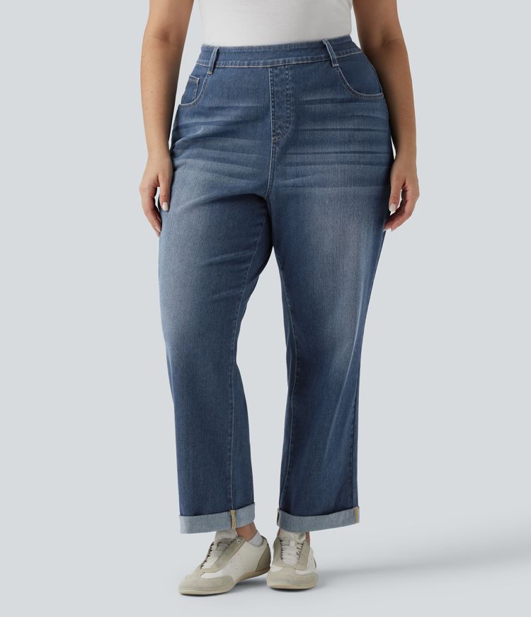 Plus Size Halara Flex™ Jean slim décontracté taille haute ourlet roulotté avec poches