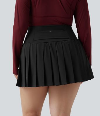 Plus Size Breezeful™ High Waisted Pleated 2-in-1 Asymmetric Hem Quick Dry Mini Yoga Skirt with Pockets