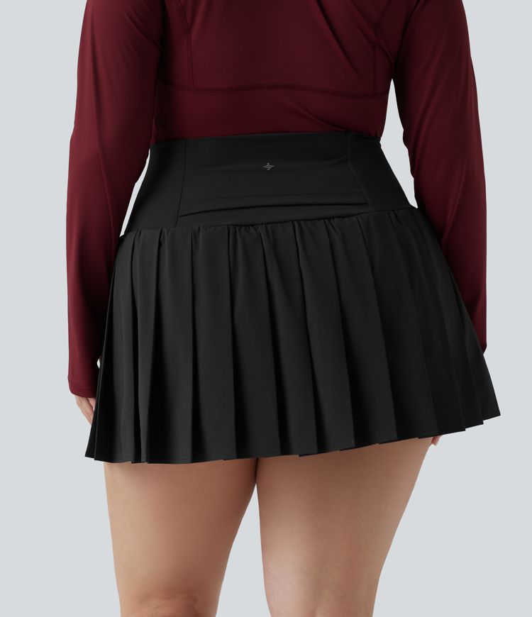 Plus Size Breezeful™ High Waisted Pleated 2-in-1 Asymmetric Hem Quick Dry Mini Yoga Skirt with Pockets