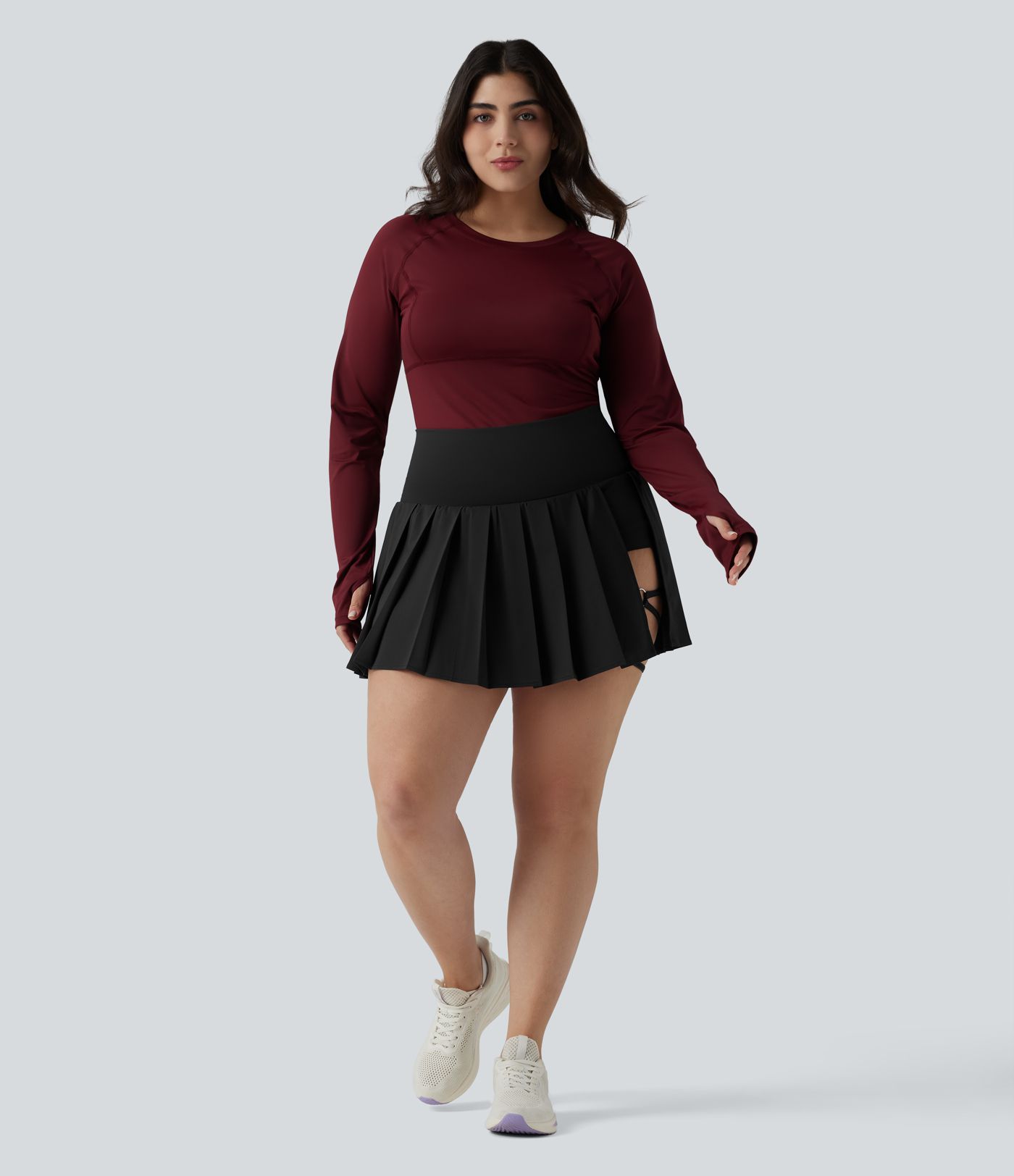 Plus Size Breezeful™ High Waisted Pleated 2-in-1 Asymmetric Hem Quick Dry Mini Yoga Skirt with Pockets