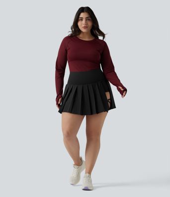 Plus Size Breezeful™ High Waisted Pleated 2-in-1 Asymmetric Hem Quick Dry Mini Yoga Skirt with Pockets