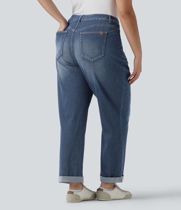 Plus Size Halara Flex™ Jean slim décontracté taille haute ourlet roulotté avec poches