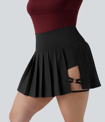 Plus Size Breezeful™ High Waisted Pleated 2-in-1 Asymmetric Hem Quick Dry Mini Yoga Skirt with Pockets