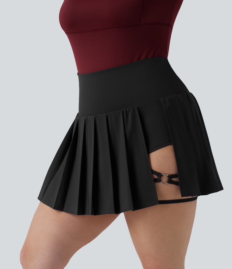 Plus Size Breezeful™ High Waisted Pleated 2-in-1 Asymmetric Hem Quick Dry Mini Yoga Skirt with Pockets