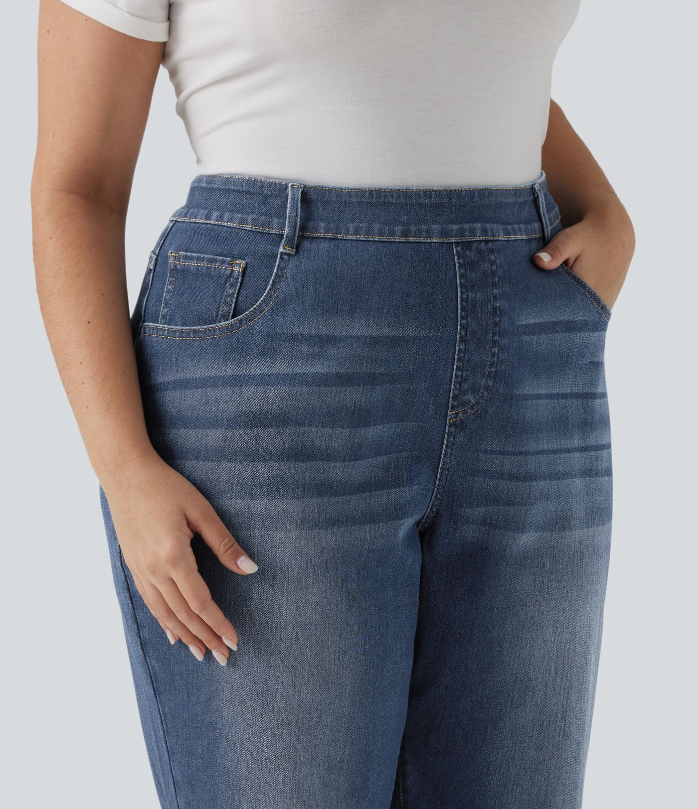 Plus Size Halara Flex™ Jean slim décontracté taille haute ourlet roulotté avec poches