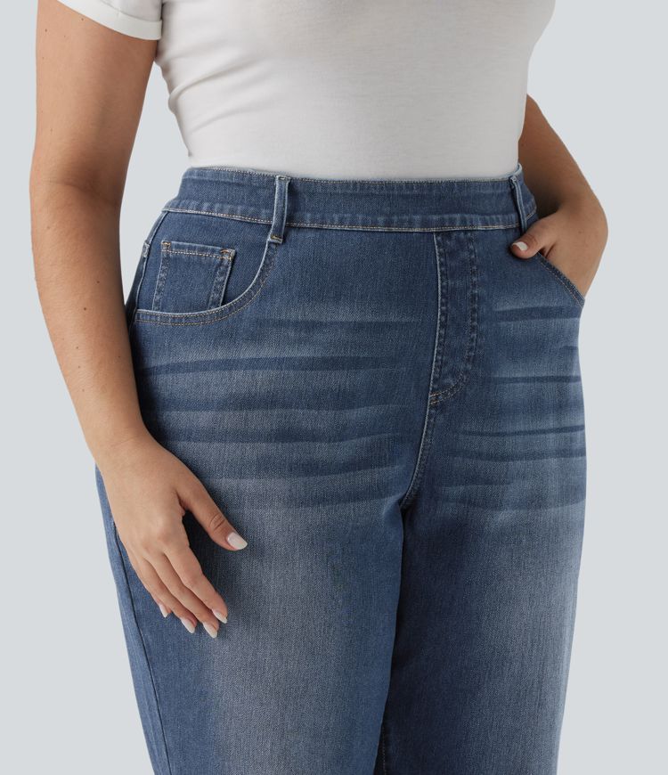 Plus Size Halara Flex™ Jean slim décontracté taille haute ourlet roulotté avec poches