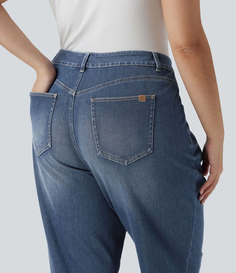 Plus Size Halara Flex™ Jean slim décontracté taille haute ourlet roulotté avec poches