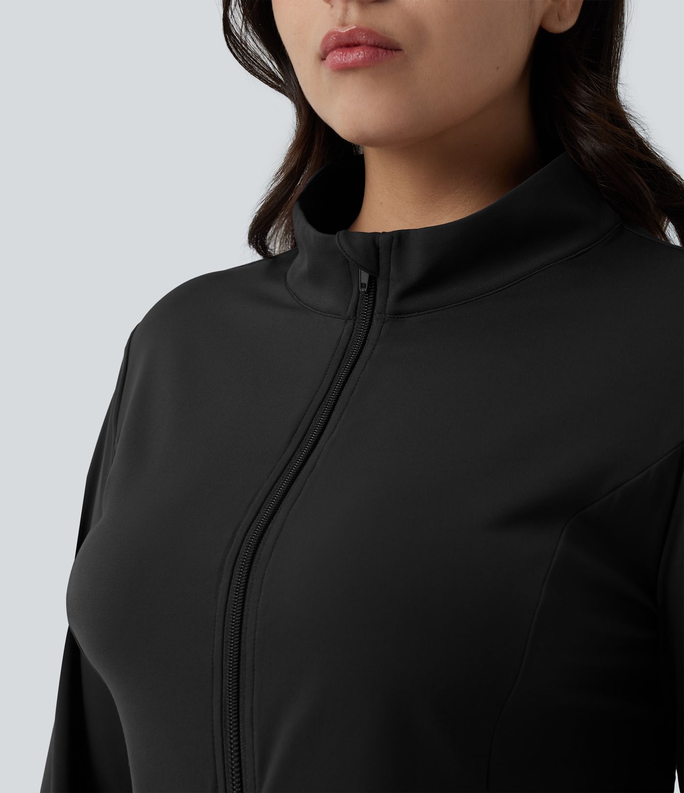 SoftlyZero™ Stand Collar Thumb Hole Pockets Pleated Zipper Slim Hiking Plus Size Jacket-UPF50+