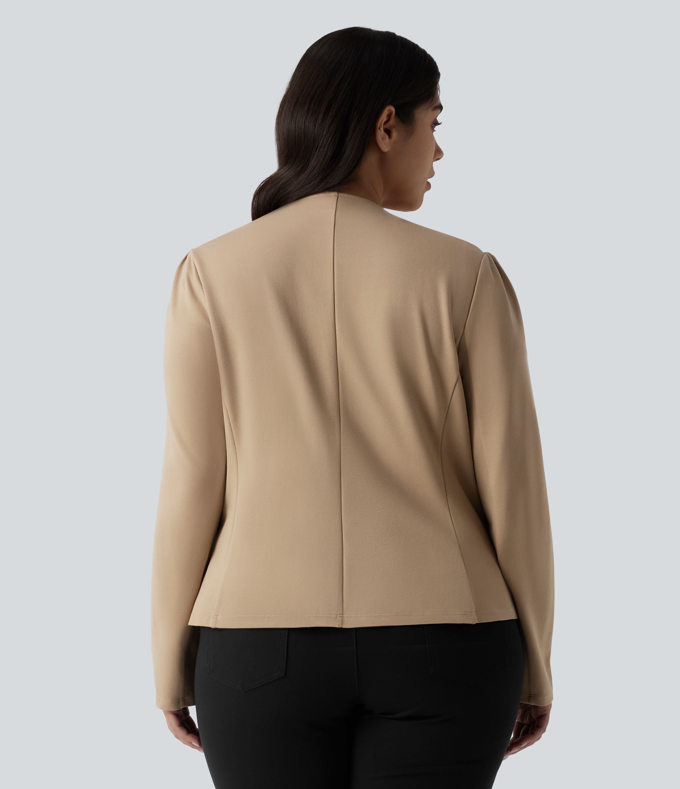 Plus Size SculptKnit Round Neck Long Sleeve Slim Work Blazer