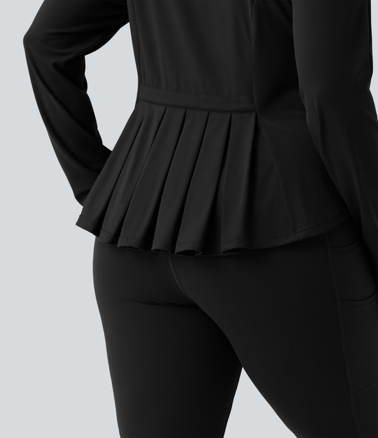 SoftlyZero™ Stand Collar Thumb Hole Pockets Pleated Zipper Slim Hiking Plus Size Jacket-UPF50+
