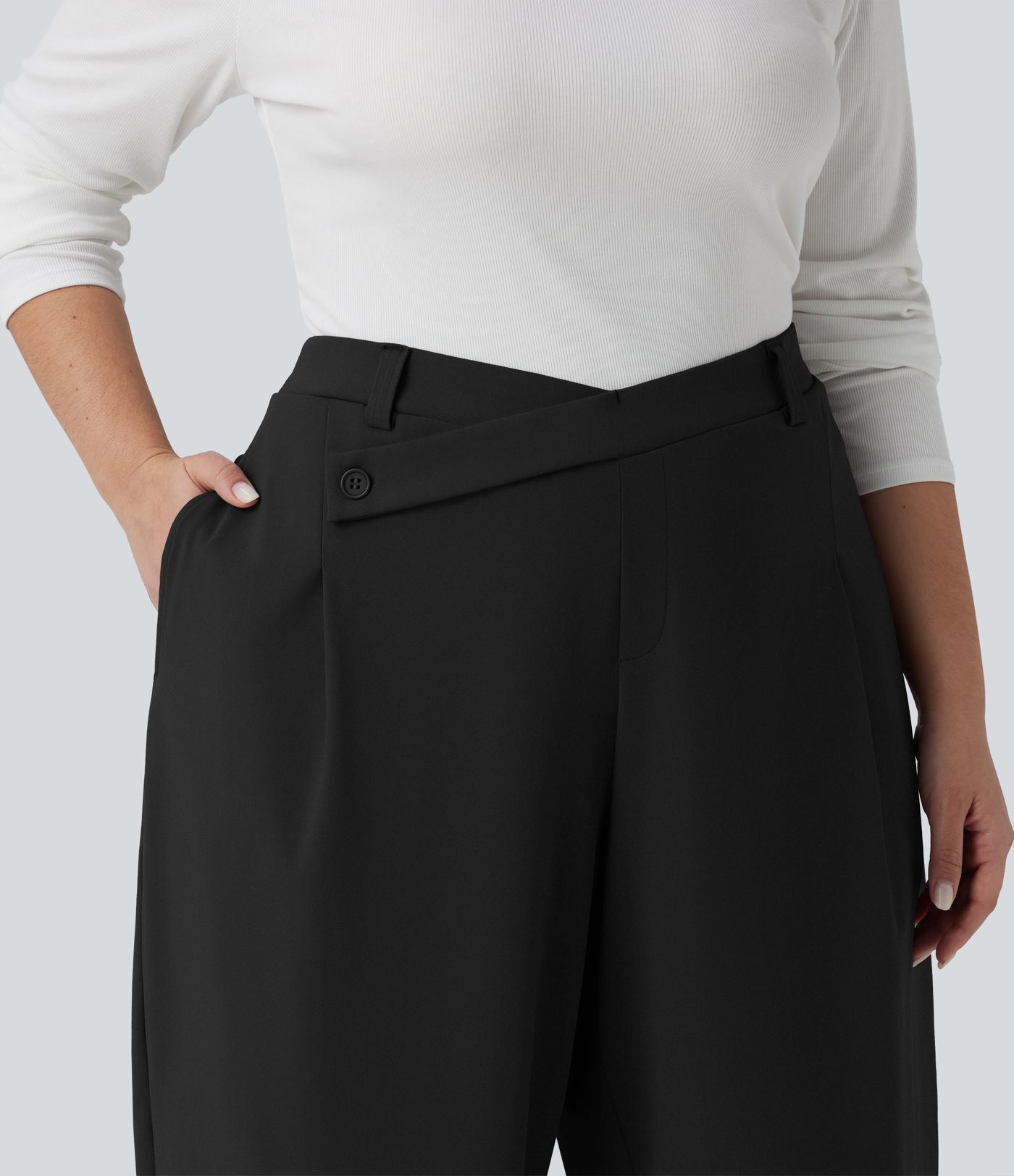 Plus Size Halara Flex™ DayStretch Asymmetric High Waisted Tapered Work Pants with Pockets