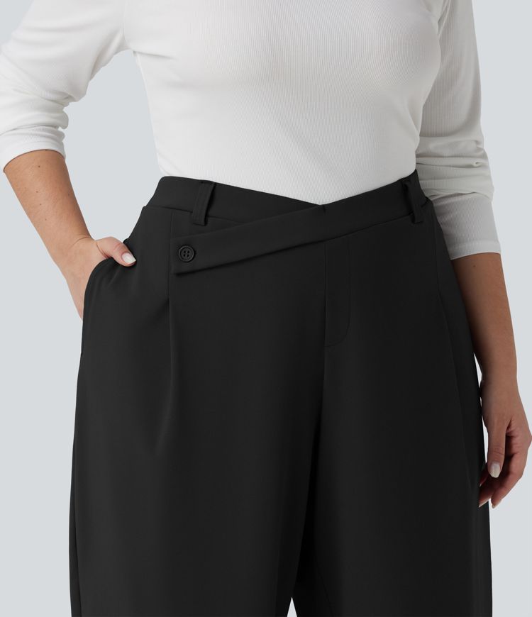 Plus Size Halara Flex™ DayStretch Asymmetric High Waisted Tapered Work Pants with Pockets