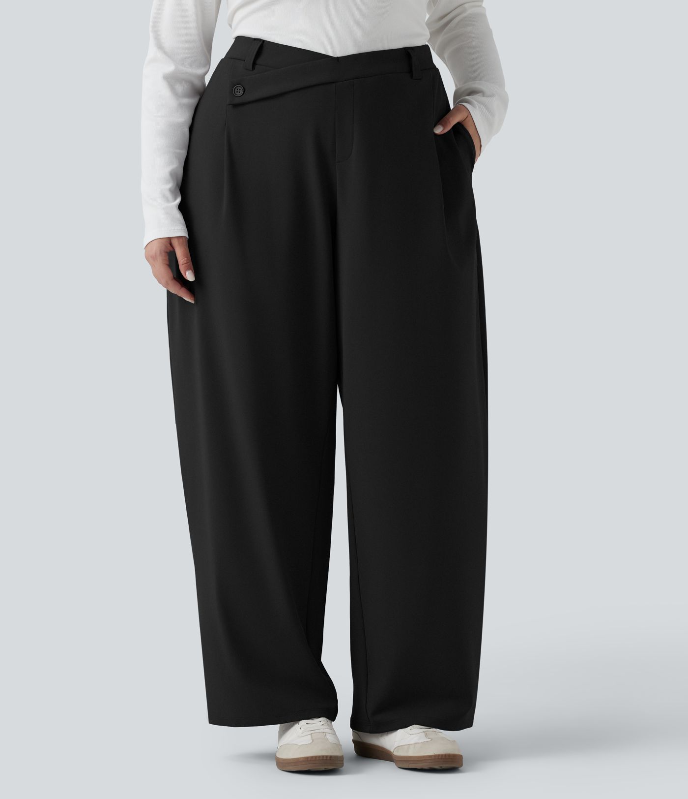 Plus Size Halara Flex™ DayStretch Asymmetric High Waisted Tapered Work Pants with Pockets