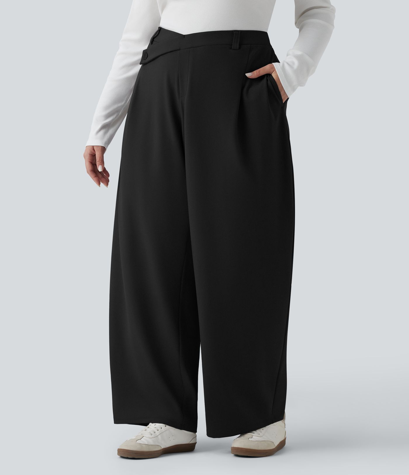Plus Size Halara Flex™ DayStretch Asymmetric High Waisted Tapered Work Pants with Pockets