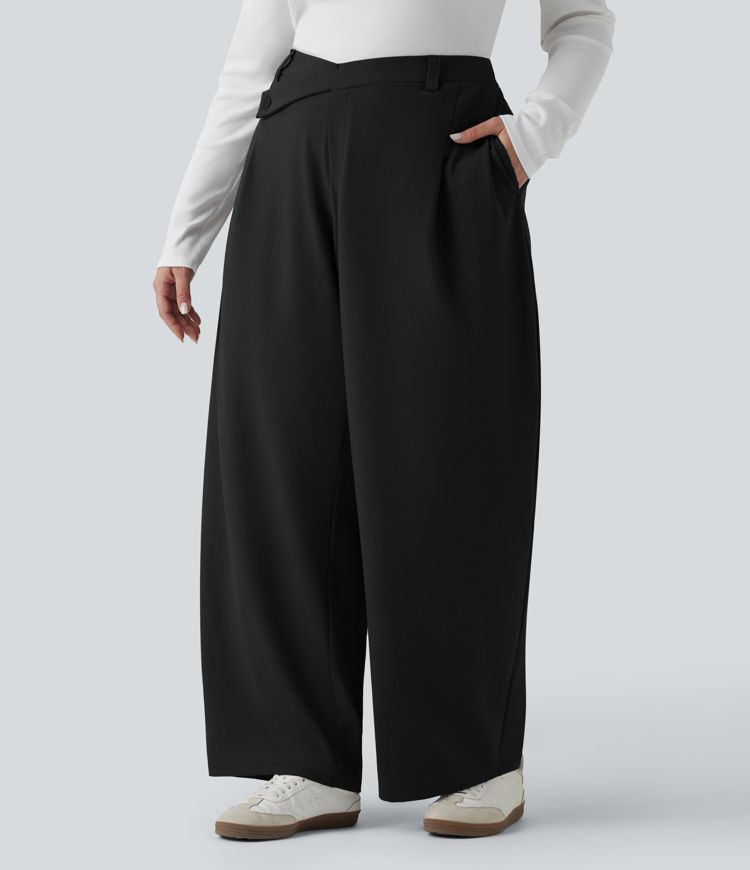 Plus Size Halara Flex™ DayStretch Asymmetric High Waisted Tapered Work Pants with Pockets