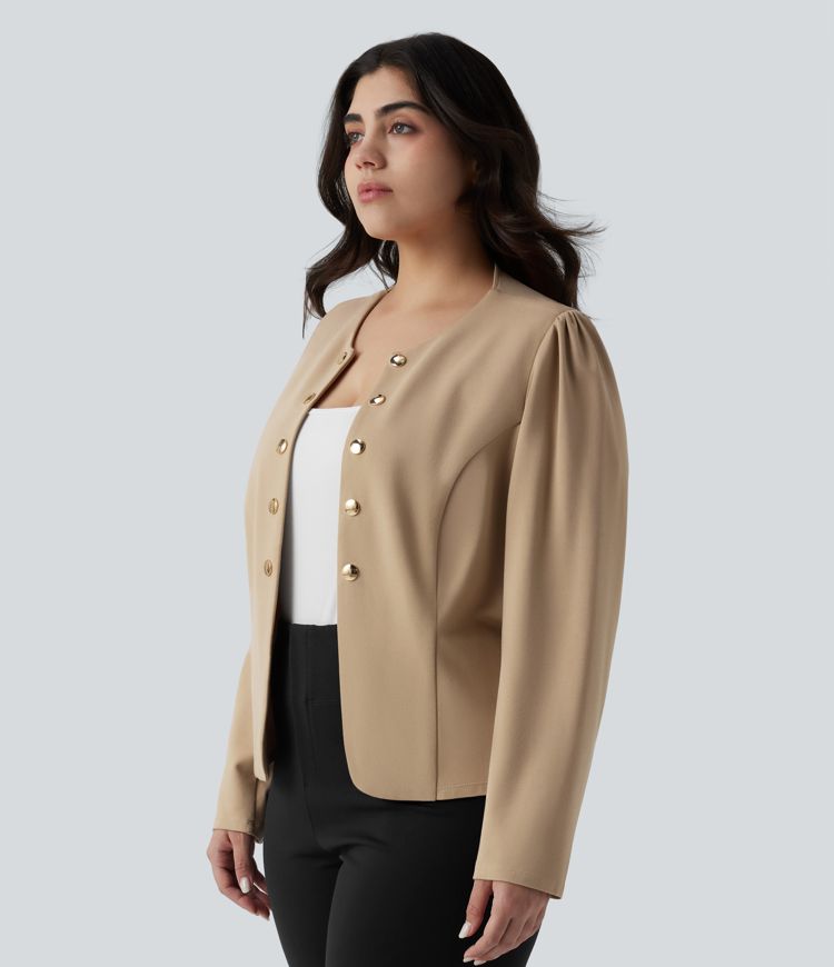 Plus Size SculptKnit Round Neck Long Sleeve Slim Work Blazer