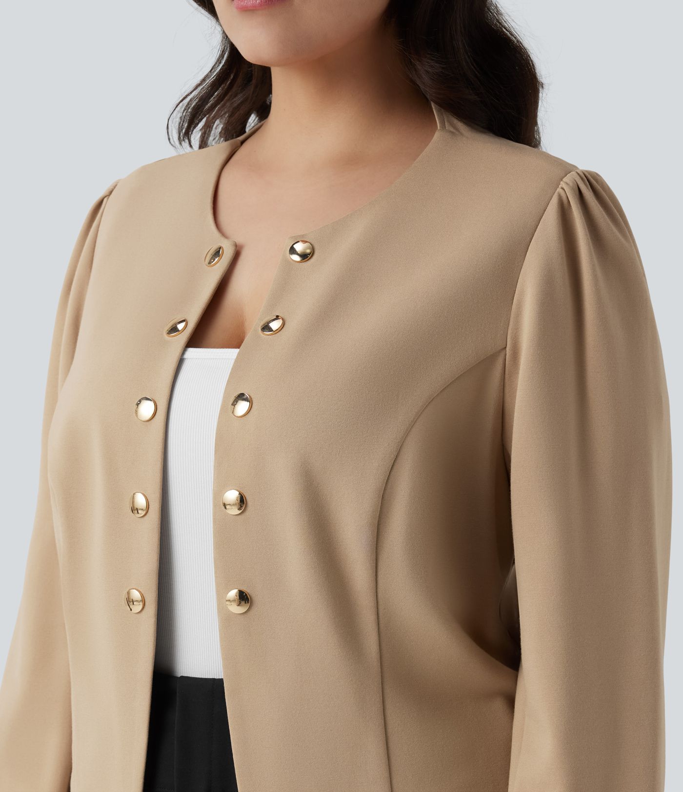 Plus Size SculptKnit Round Neck Long Sleeve Slim Work Blazer