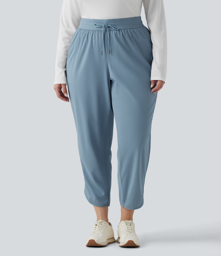 Nohavice vo väčších veľkostiach, stredný pás so sťahovacou šnúrkou, zaoblený lem, rýchloschnúce, zúžený strih, s vreckami — UPF40+