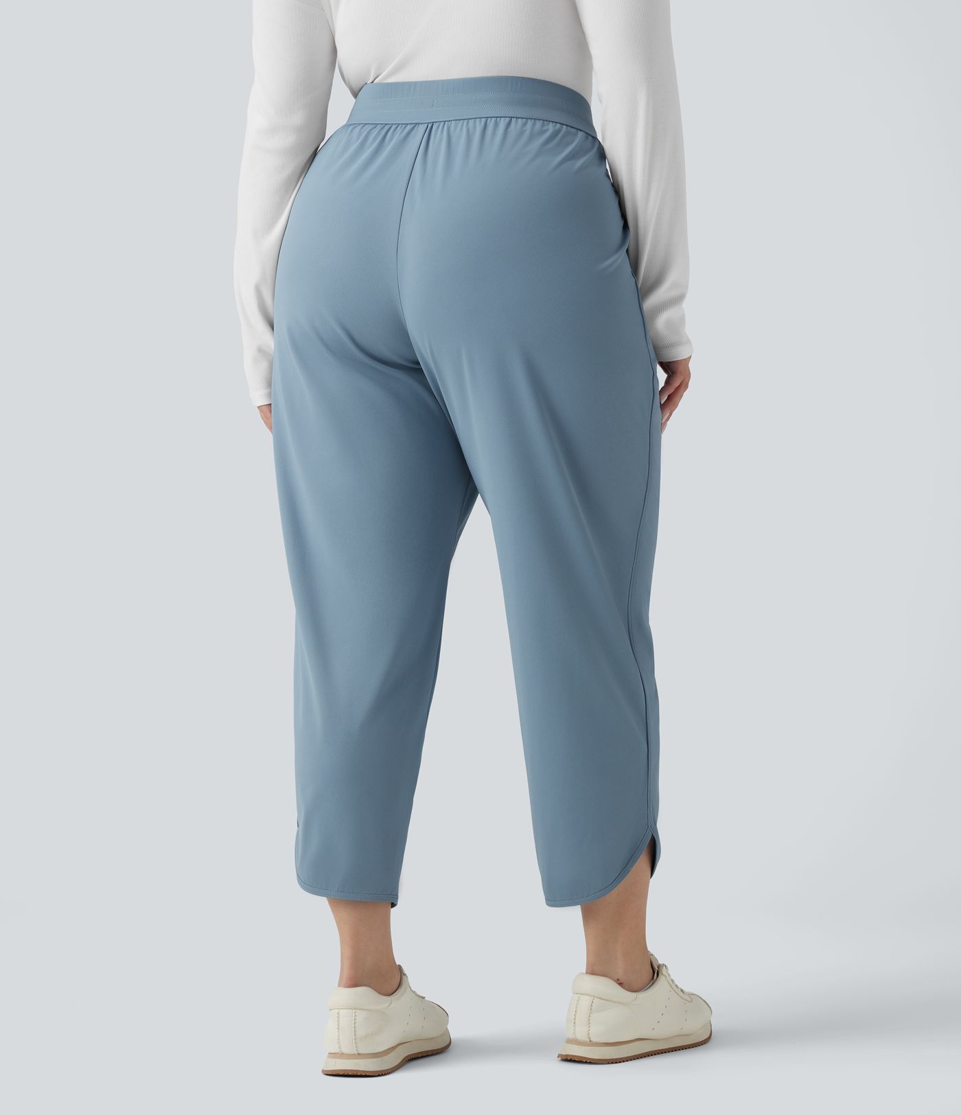 Nohavice vo väčších veľkostiach, stredný pás so sťahovacou šnúrkou, zaoblený lem, rýchloschnúce, zúžený strih, s vreckami — UPF40+