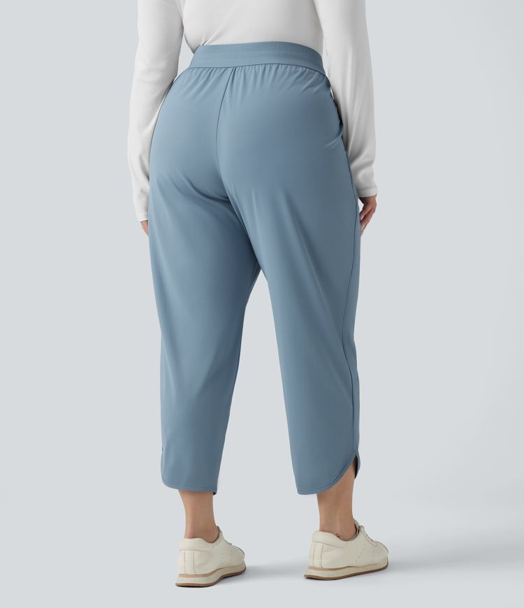 Nohavice vo väčších veľkostiach, stredný pás so sťahovacou šnúrkou, zaoblený lem, rýchloschnúce, zúžený strih, s vreckami — UPF40+