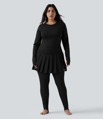 Breezeful™ - Plissierte 2-in-1 Leggings mit hohem Bund, Bundtasche und Kontrast-Mesh - Plus-Size, schnelltrocknend , schnelltrocknend