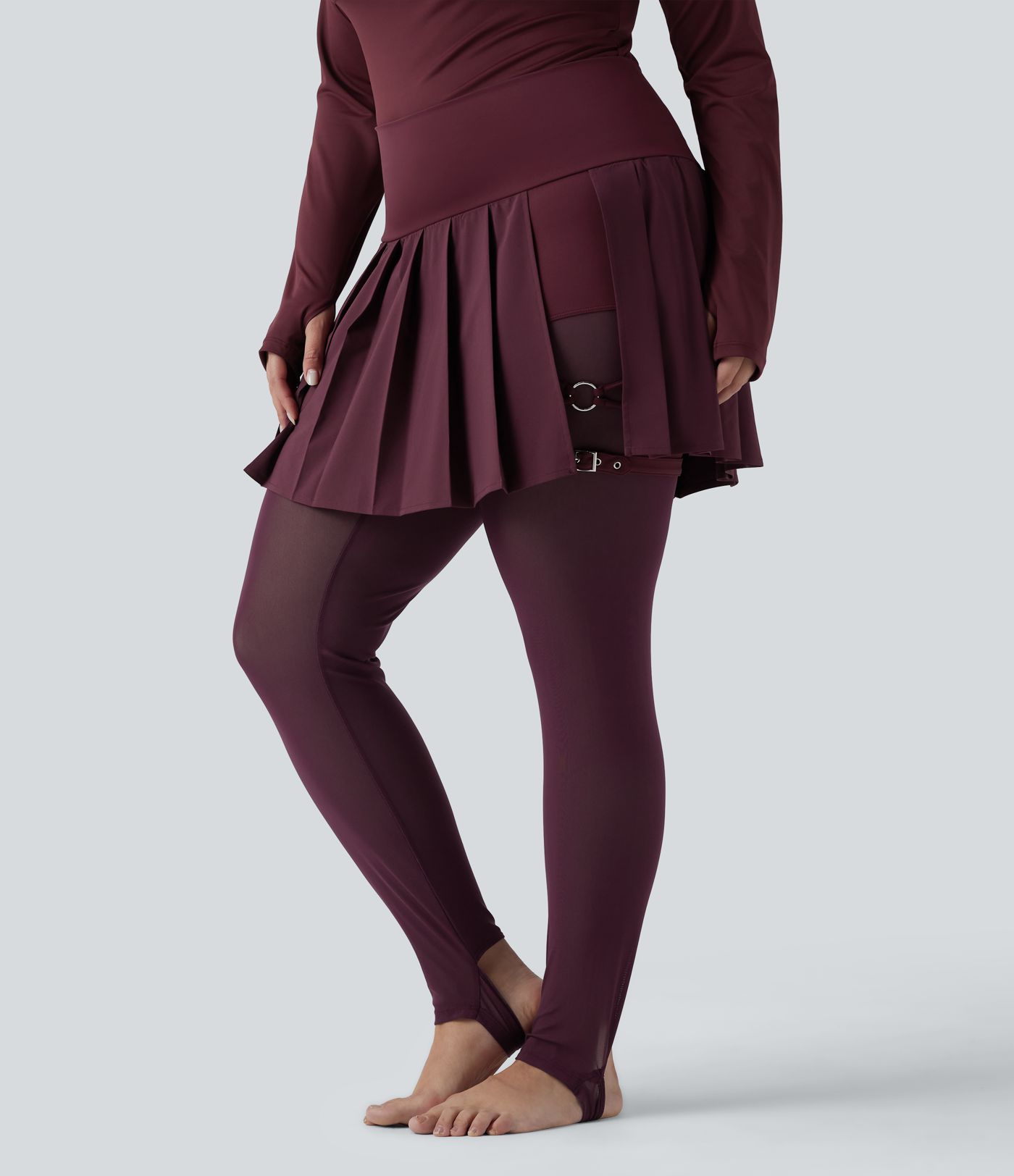 Breezeful™ - Plissierte 2-in-1 Leggings mit hohem Bund, Bundtasche und Kontrast-Mesh - Plus-Size, schnelltrocknend , schnelltrocknend