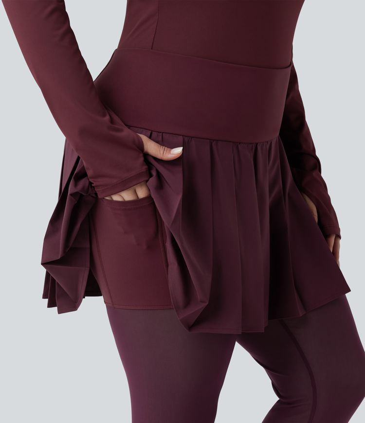 Breezeful™ - Plissierte 2-in-1 Leggings mit hohem Bund, Bundtasche und Kontrast-Mesh - Plus-Size, schnelltrocknend , schnelltrocknend