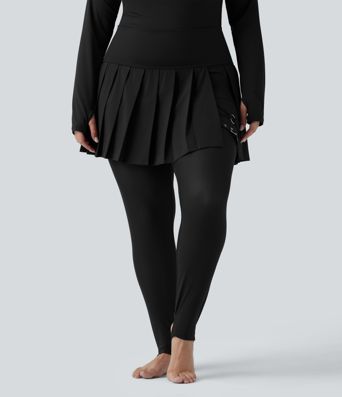 Breezeful™ - Plissierte 2-in-1 Leggings mit hohem Bund, Bundtasche und Kontrast-Mesh - Plus-Size, schnelltrocknend , schnelltrocknend