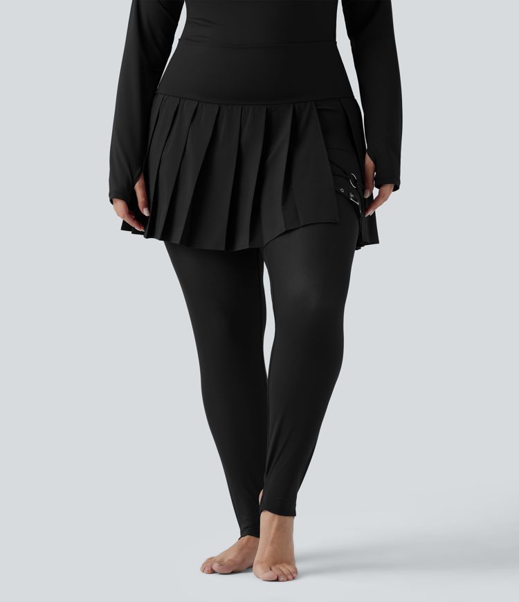 Breezeful™ - Plissierte 2-in-1 Leggings mit hohem Bund, Bundtasche und Kontrast-Mesh - Plus-Size, schnelltrocknend , schnelltrocknend