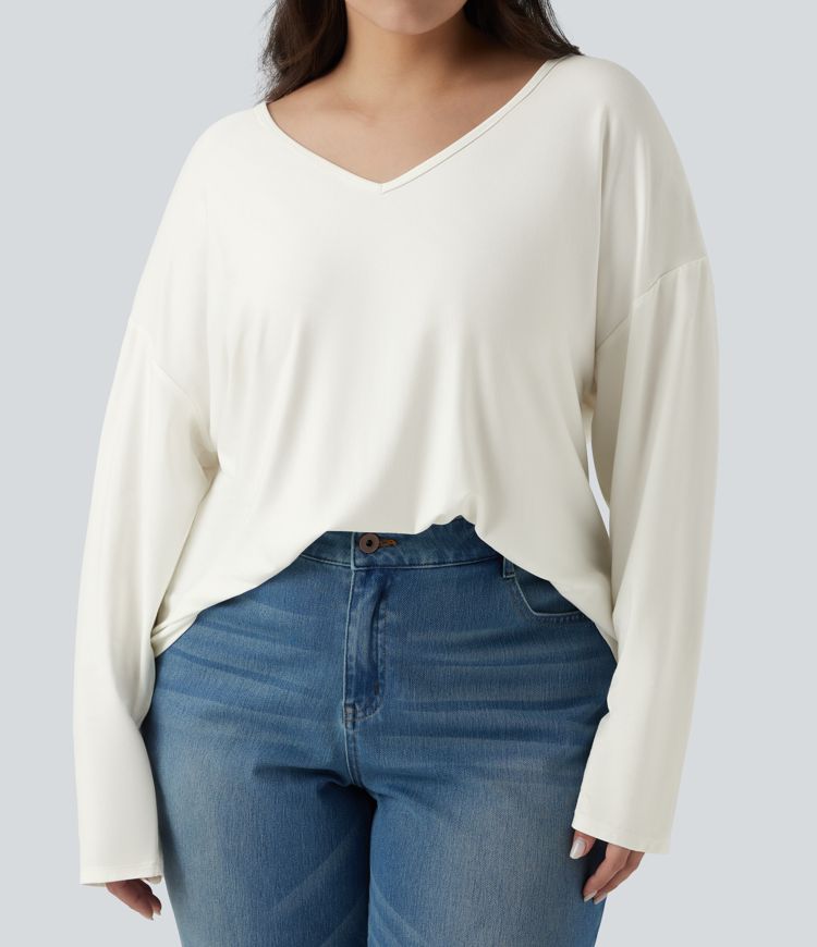 Plus Size V Neck Long Sleeve Casual Top