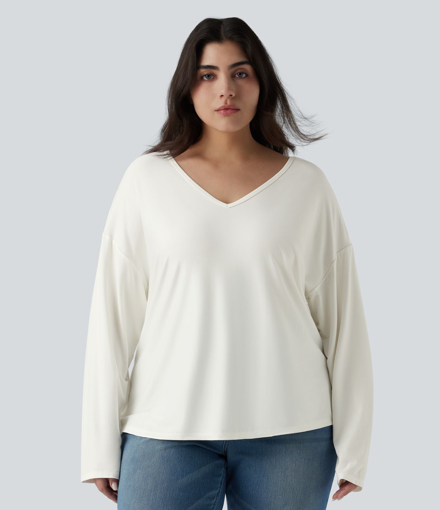 Plus Size V Neck Long Sleeve Casual Top