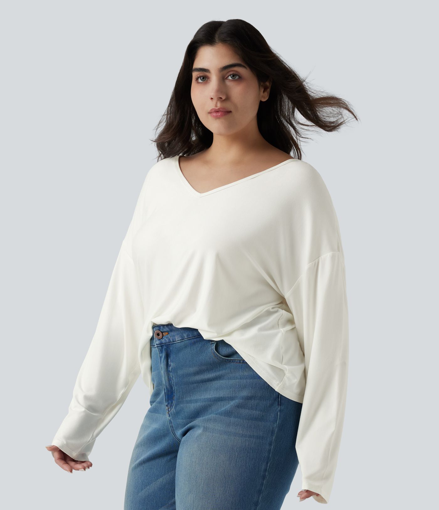 Plus Size V Neck Long Sleeve Casual Top