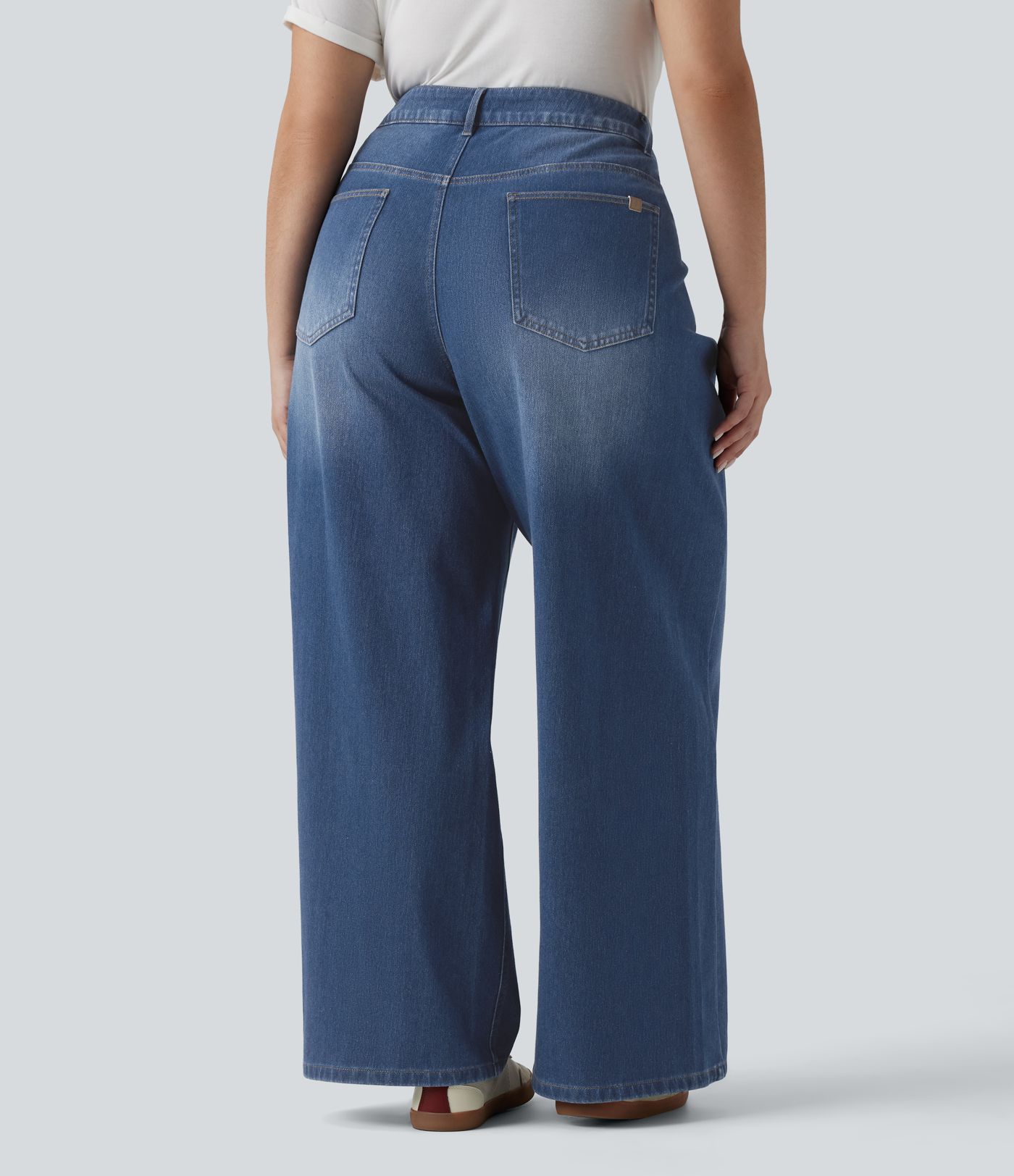 Halara Flex™ Asymmetric High Waisted Washed Casual Baggy Plus Size Jeans with Pockets