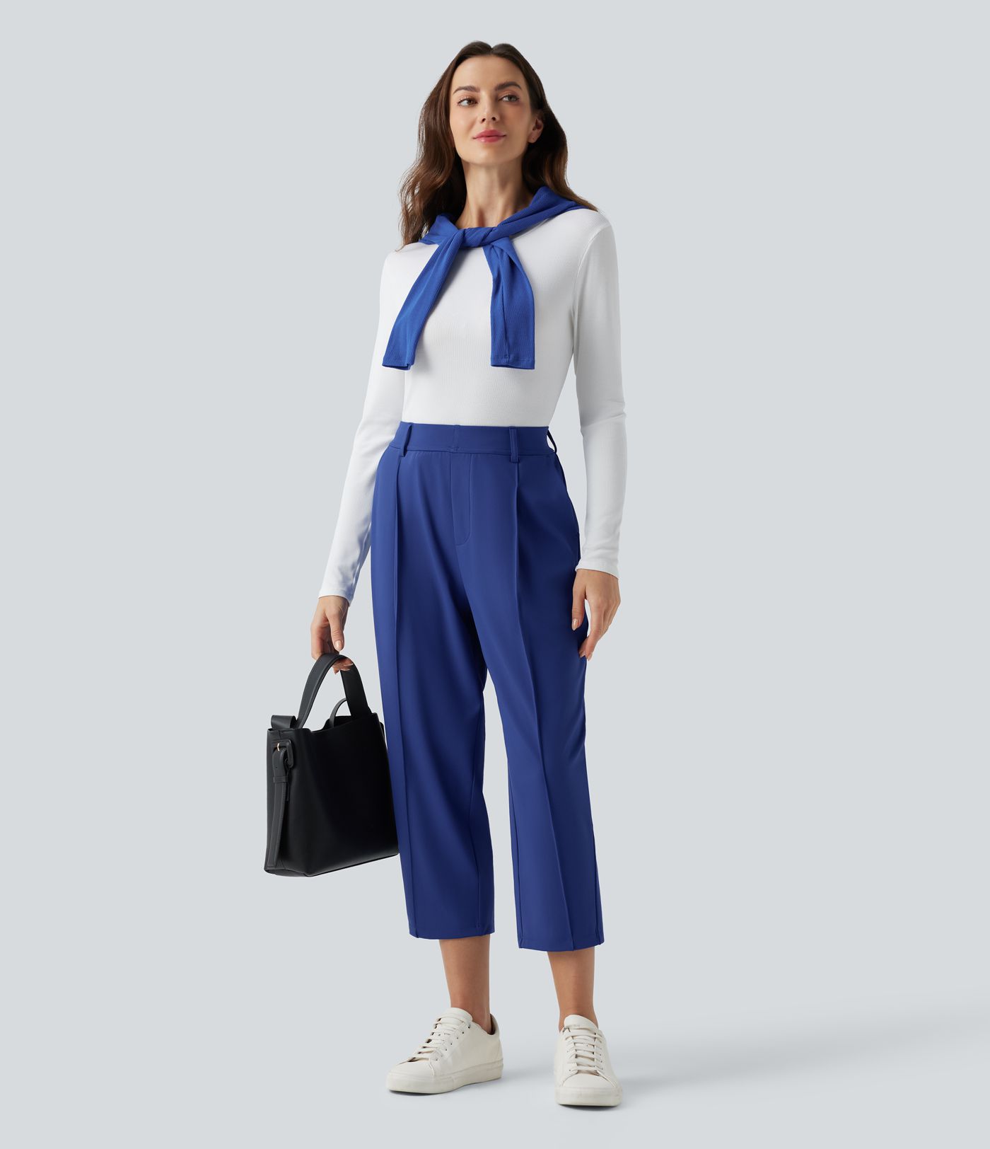 Halara Flex™ DayStretch High Waisted Cropped Work Tapered Trousers with Pockets