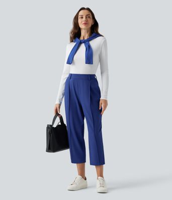 Halara Flex™ DayStretch High Waisted Cropped Work Tapered Trousers with Pockets